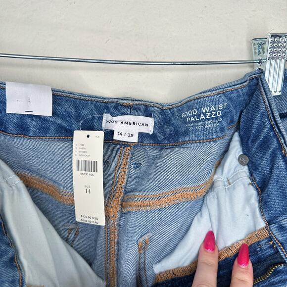 NWT Anthropologie Good American Good Waist High Rise Palazzo Wide Leg Jeans 32 - Picture 7 of 14